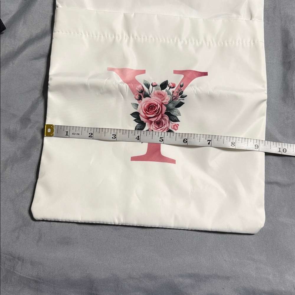 White Pouch with Pink Floral Initial - Picture 2 of 6